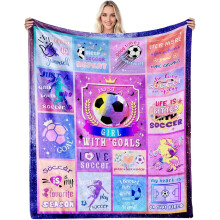 Fußballdecke für Mädchen (127 x 152 cm) – Geburtstagsgeschenk für Fußballspielerinnen, Teenager-Mädchen & Teamgeschenke – Geeignet für