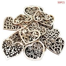 50pcs Carving Hollow Heart Flower Wooden Painting Scrapbooking Craft Handmade DIY Accessory Home Decoration Embellishment