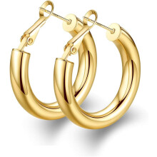 Orecchini a cerchio spessi da donna, cerchi rotondi in oro spesso con design a tubo cavo leggero, orecchini vistosi placcati in oro 14 carati