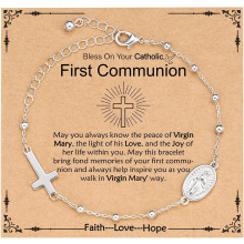 First Communion Gift for Teen Girls: Virgin Mary Rosary Bracelet with Cross Charm – Religious Baptism Jewelry, Compatible with Catholic Traditions