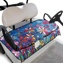 Blå blommiga golfbilssätesöverdrag med 4 fickor, värmetåliga, universell passform för 2-sitsiga golfbilar – kompatibel med Club Car