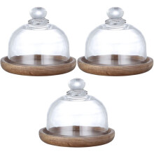 3X Plateau de Service à Dessert Multifonctionnel Plat à Gâteau En Acacia avec Couvercle En DôMe Assiette à Gâteau pour Les Hôtels à la Maison