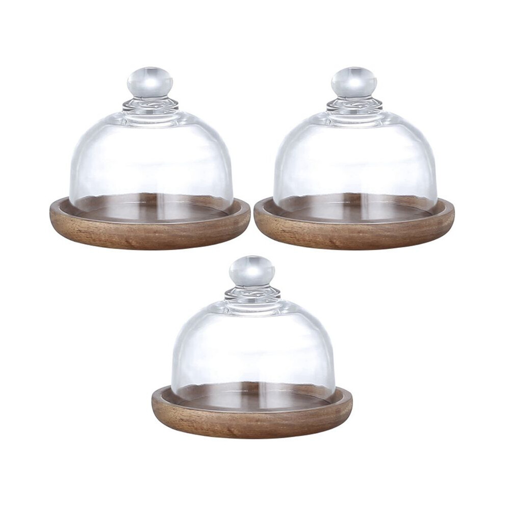 3X Multifunctional Dessert Serving Stand Acacia Cake Dish With Dome Lid Platter Cake Plate For Home Hotels 6032797463571
