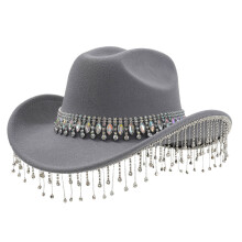 Stylish Cowboy Hat For Women And Men Western Hat With Large Round Gemstone Fringe Rhinestone Decorations For Parties And Events