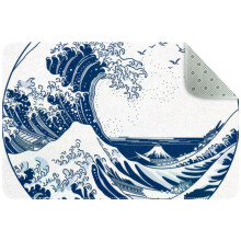 Small Washable Kitchen Rug, Japan Wave Ocean Art Design Indoor Door Mats for Entryway, Non Slip Area Rug Floor Carpet for Entrance Bathroom Bedroom