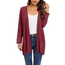 Cardigã feminino iOPQO leve e aberto na frente, suéter longo e macio, vermelho, tamanho G