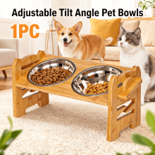 Gamelle surélevée réglable pour petits animaux de compagnie, support à deux bols en acier inoxydable – Ergonomique, respectueuse du cou,