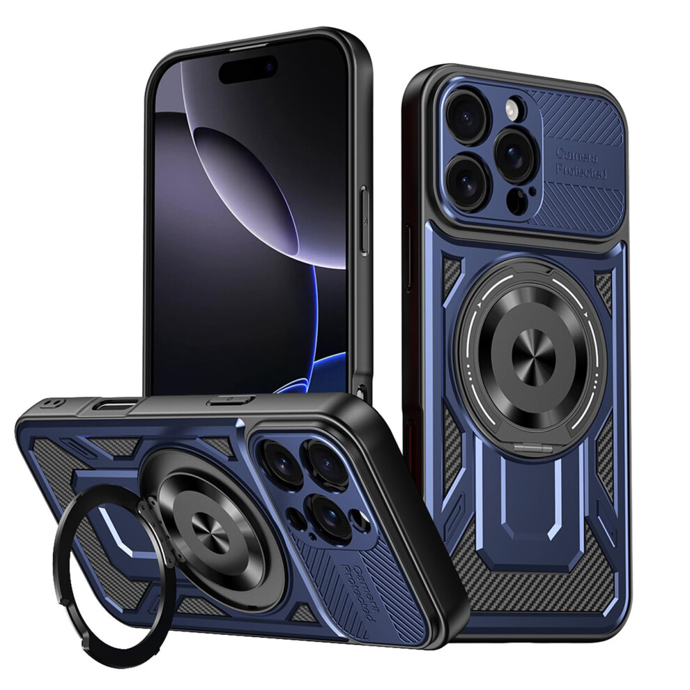 Magnetic Case With 360 Kickstand Military Grade Shockproof Protection For Magsafe Iphone 16 Pro Max Blue 9092120210644