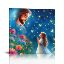Jesus & Girl Wall Art – Christian Canvas Print, Religious Decor for Church, Prayer Room, Living Room – Wooden Framed, Compatible with Home Decor