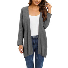 Cardigã feminino iOPQO de malha leve com abertura frontal, suéter longo e macio – cinza escuro, tamanho G, ideal para looks casuais.