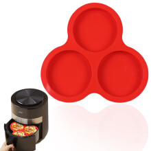 Silikon eggkopper til airfryer, cupcake-brett med 3 hulrom, mikrobølgeovnsikker bakeform for små kaker, paier, karbonader – rød, 23x22cm