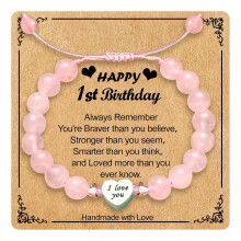 Rose Quartz Healing Bracelet for 2-Year-Old Girls – Handmade Pink Heart Beads, Birthday & Christmas Gift, Compatible with Kids