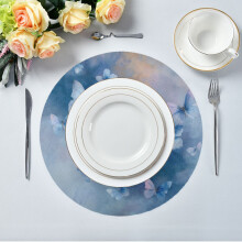 15,4 Zoll (ca. 39 cm) runde Platzsets, 4er-Set, aus Polyestergewebe, rutschfest, mit blauen Schmetterlingen, ideal für Küchenpartys.