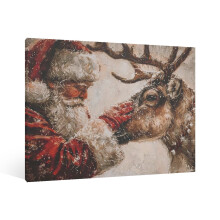 Vintage Christmas Deer & Santa Wall Art – Retro Holiday Canvas Print for Living Room, Kitchen, Bedroom Decor (Compatible with Standard Frames)