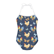 Badedragt med snørebånd, størrelse 3-4 år, åndbar gymnastiktrikot, dansetøj, sommerfuglekylling, strand Hawaii-badedragt til piger, blå