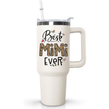 Mimi drinkbeker van 1,2 liter met handvat, deksel en rietje, de allerbeste vacuümgeïsoleerde reisbeker/koffiemok ooit, Moederdagcadeau voor oma.