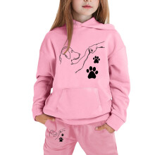 Casual Hooded Tracksuit With Cute Cartoon Fist Bump Print And Drawstring Pockets For Autumn Winter Season