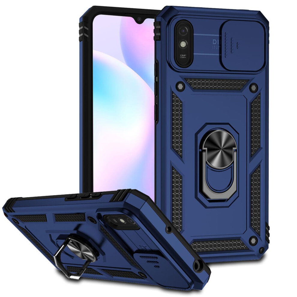 Magnetic Ring Case With Slide Camera Cover Shockproof Dual Layer Protective Phone Cover For Redmi 9A Blue 9092120210187