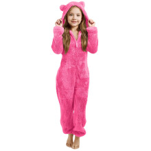 Fleecefodrad, förtjockad fleece-sparkdräkt + pyjamasset med huva och kattöron 3-12 år, 150, knallrosa