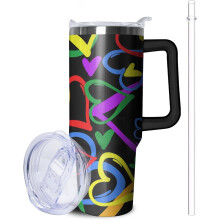 Regenboogbeker van 1,2 liter met handvat en rietjes – Geïsoleerde roestvrijstalen beker met LGBT Pride-thema, geschikt voor LGBTQ+-cadeaus