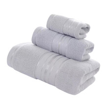 3-delige katoenen badhanddoek Handdoek en washandje-Lichtgrijs