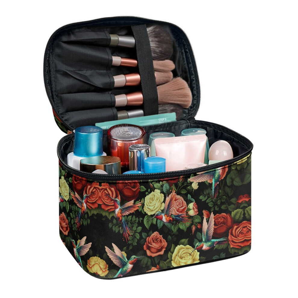 Make up Bags Makeup Cosmetic Bag Gift Travel Portable Practical, Hummingbird and Rose