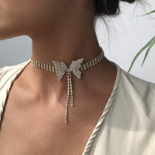 Kristallen vlinder choker ketting met strass steentjes