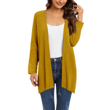 Cardigã feminino iOPQO em tricô macio com abertura frontal, cor amarelo claro – Ideal para o guarda-roupa de outono.