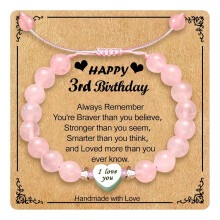 Rose Quartz Healing Bracelet for 2-Year-Old Girls – Handmade Pink Heart Beaded Bracelet, Birthday & Christmas Gift (Compatible with Kids)