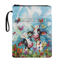 Book Lovers Gifts Book Organizer Bag with Pocket Washable Polyester Fabric for Reader Office Book Carrying Case Waterproof 8.66 x 11.42, Cow