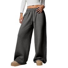 Damebukser med fleecefor og vide ben - Sporty, afslappet og løs pasform med elastisk talje og varmt flannelfor