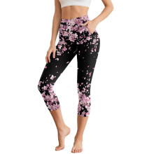 Cherry Blossom Printed Capri Leggings for Women High Waisted Yoga Pants Athletic Yoga Leggings for Sports Gym, XS