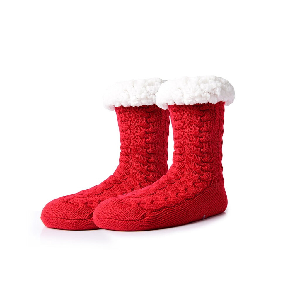 Tough Land Slipper Socks for Women with Grippers Non Slip, Sherpa Lined Slipper Socks