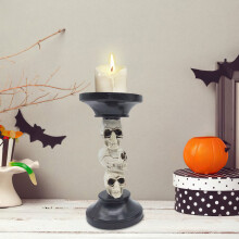 Halloween schedel kandelaar van hars, 23,3 cm