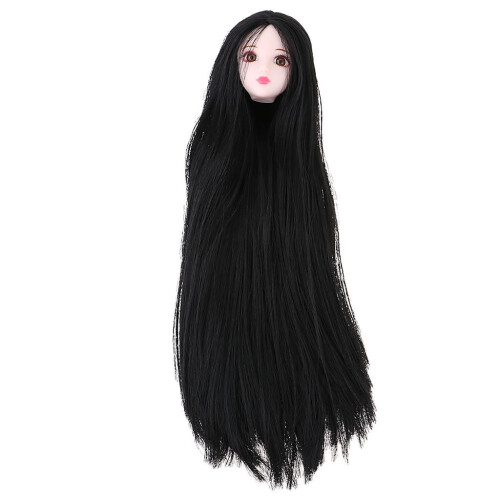 1/6BJD Γλυπτική Κεφαλής Προσώπου με Μαύρα Μακριμάλλα Μαλλιά για Κούκλες,