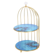 Double‑Layer Birdcage Bathroom Shelf – Gold Frame, Agate‑Stone Design, 8.66"14.57"8.27", 2‑Layer Storage for Countertop & Dressing Table