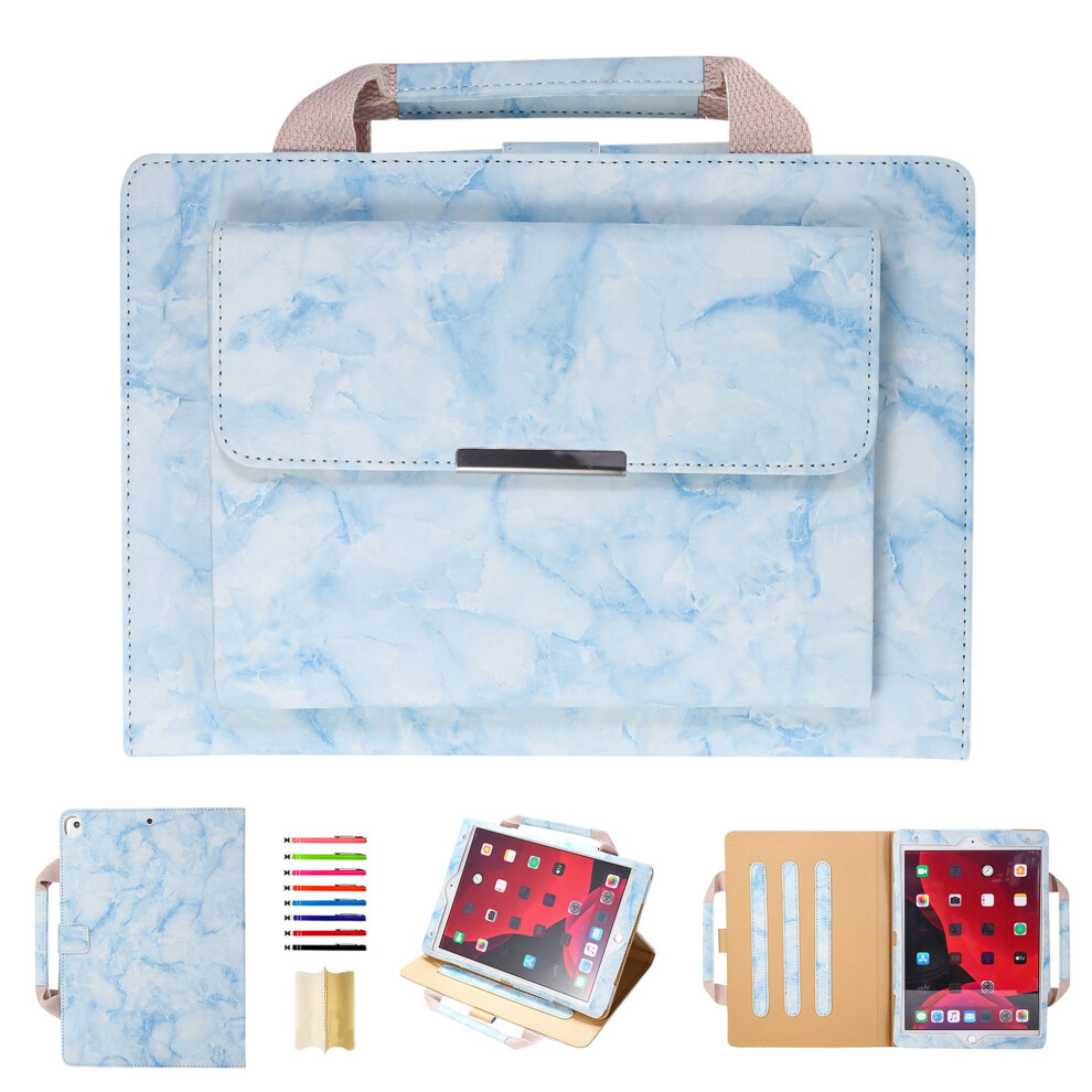 Marble Pu Leather Folio Case For Ipad 10.2" (7Th Gen, 2019) Â Magnetic Smart Stand, Handle, Document Pocket, Marble Blue 9028731563763