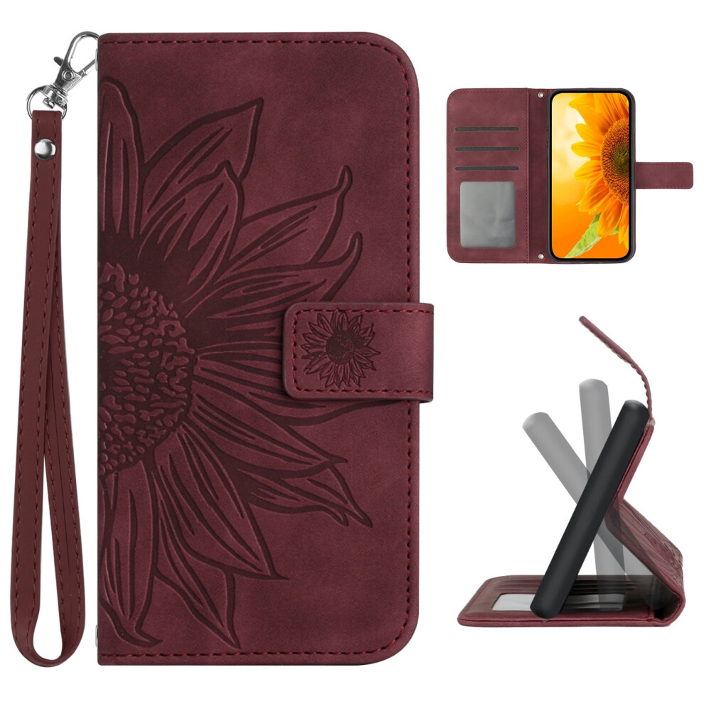 Flip Wallet Case For Compatible With Samsung Galaxy A25 5G Â Pu Leather Sunflower Embossed, Shockproof, Kickstand, Slim, 6.5", Winered 9028731560069