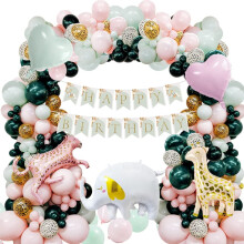 Cheetah Party Decorations – 76PCS Pink Safari Jungle Kit with Giraffe, Elephant, Gold Leopard Balloons & Banner