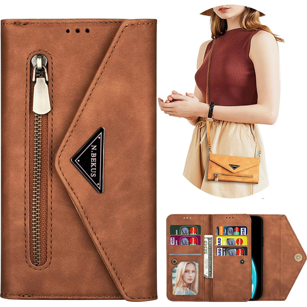 Ccsamll Crossbody Wallet Case For Samsung Galaxy S25 5G & S24 Â Zipper Pocket, 9-Card Slot, Neck Strap, Xk Brown 9479868583849