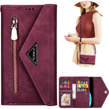 CCSamll Crossbody Wallet Case for Samsung Galaxy S25 Ultra 5G – Zipper Pocket, 9-Card Slot, Neck Strap, Wine