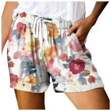 Womens Casual Shorts Comfy Elastic Waist Drawstring Pocket Shorts Pants