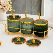 3-Grid Airtight Spice Jar Set with Spoons & Metal Tray, Compatible with Standard Spice Racks