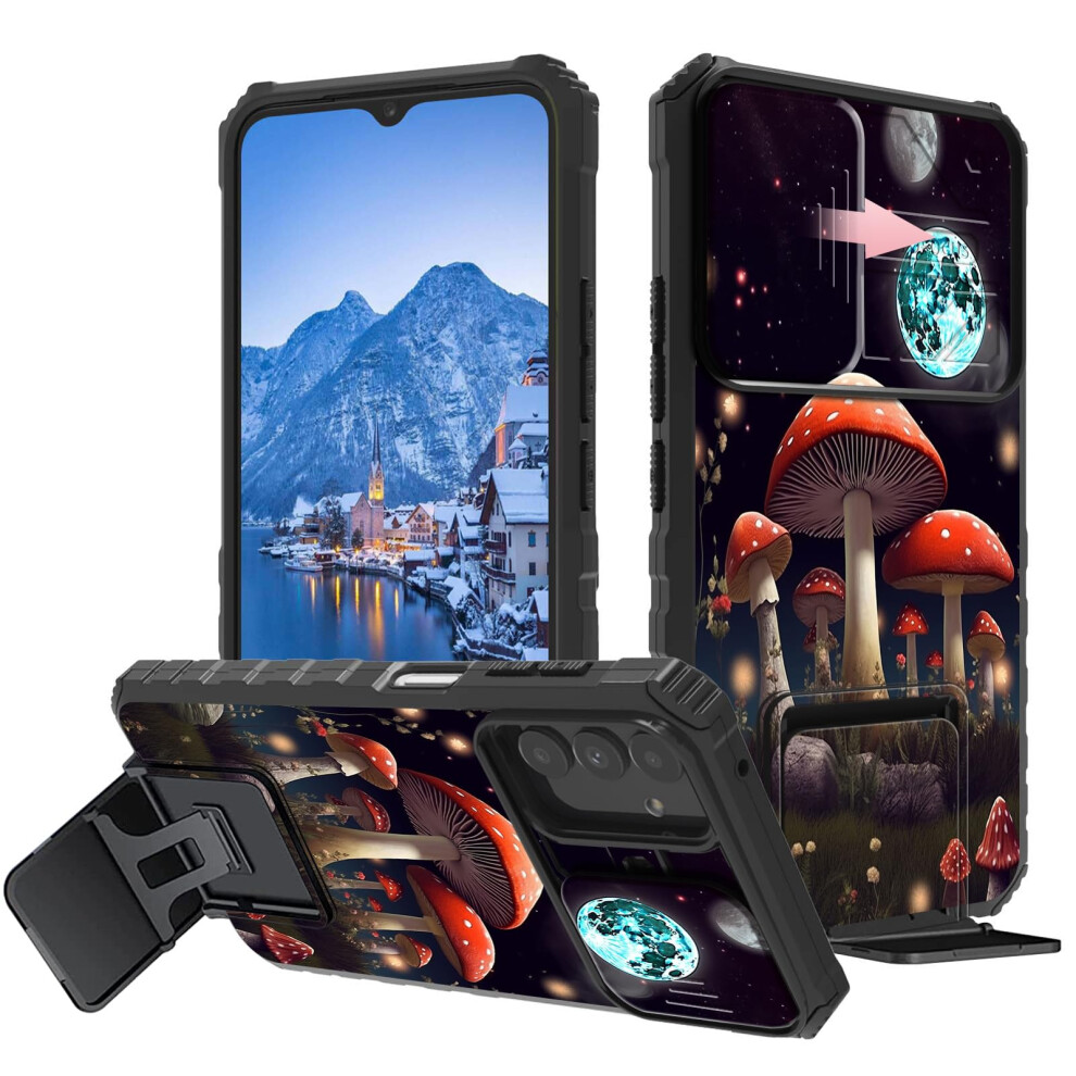 Case For Samsung Galaxy S24 Fe With Slide Camera Cover, Shockproof Kickstand Protective Cover, Mushrooms Design Red 9771547587828