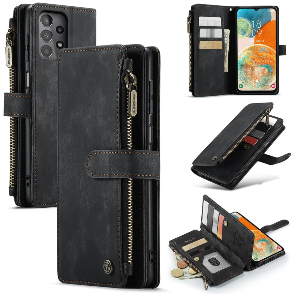 Caseme Wallet Case For Samsung Galaxy A23 (6.6") Â Pu Leather, Magnetic Flip, Lanyard, Zipper Card Holder, Black 9028731610948