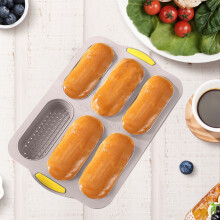 XiYing Silicone Bread Hot Dog Mold Pan, 6-Cavity Nonstick Baking Tool for Kitchen, 37.5X24.5X4Cm, Includes 1 Piece