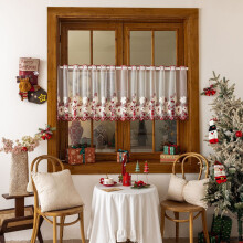 Top-kevin Lace Kitchen Tier Curtains, Sheer Scalloped Floral Embroidered Small Cafe Curtain, Light Filtering Short Curtains for Living Room Bathroom