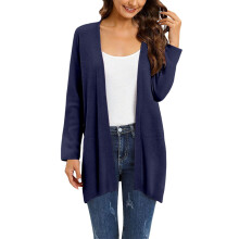 Cardigã feminino iOPQO leve e aberto na frente, em malha macia, ideal para o outono – Azul-marinho, tamanho XXL, perfeito para ocasiões casuais.