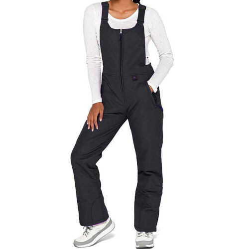 Macacão de esqui feminino com isolamento térmico, sem mangas e com alças ajustáveis, compatível com esqui e snowboard.