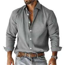 Herenoverhemden met Knoopsluiting, Linnen, Lange Mouwen, Casual Tops voor op Het Strand Grijs XL